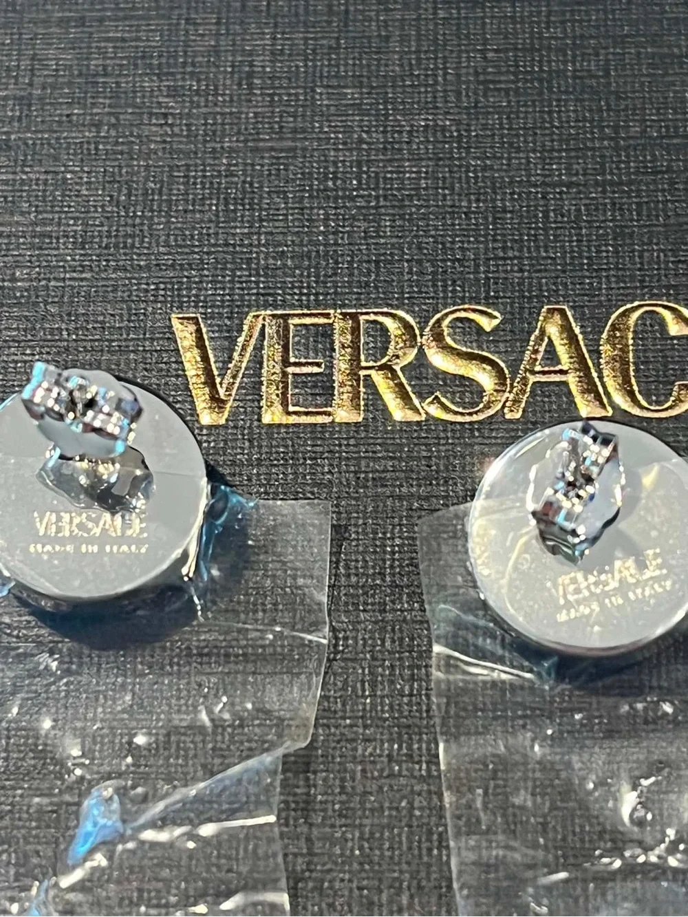 Versace Silver-tone Black Medusa Stud Earrings